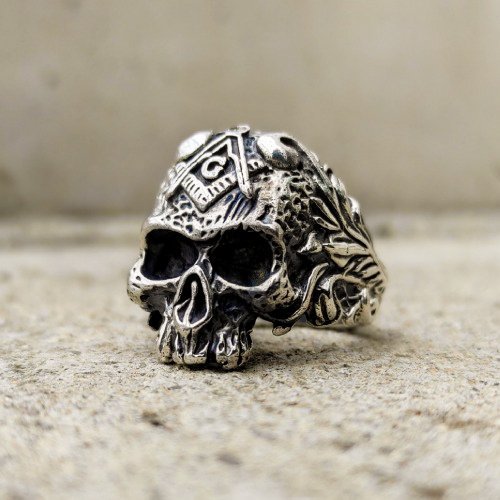Vintage Masonic Ring Mens Biker Skull Ring