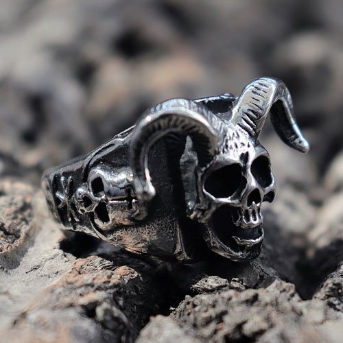 Biker Ring Horned Skull Demon Ring