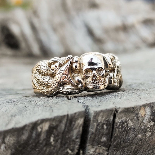 Viking Snake and Skull Ring Ouroboros - Jormungand Ring