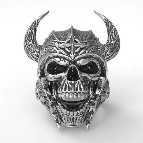 Helmet Skull Ring Men's Biker Ring Horned Skull