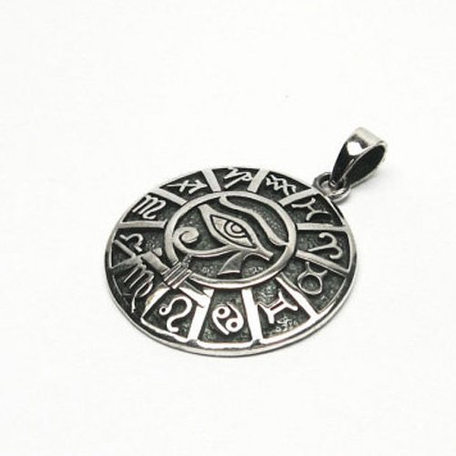 Eye of Ra Pendant Egyptian Amulet with Zodiac and Pagan Symbols