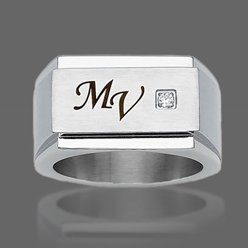 Monogram Ring - Custom Initial Signet Ring Modern, Zirconia