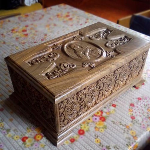 Religious Hand Carved Wooden Box Keepsake Box