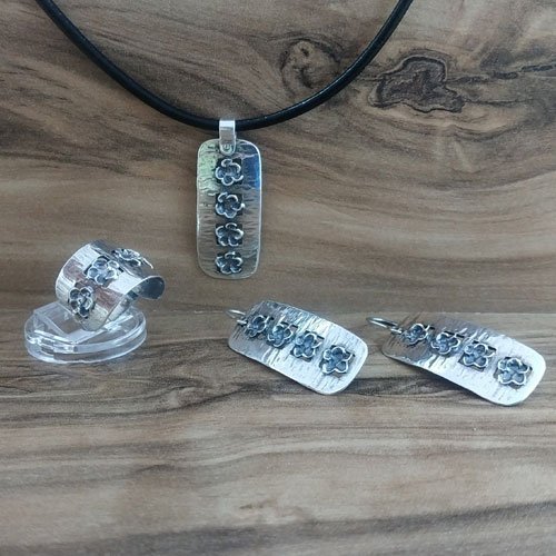 3 Piece Jewelry Set, Sterling Silver - Pendant, Earrings and Ring