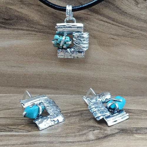 Turquoise and Silver - Pendant and Earrings