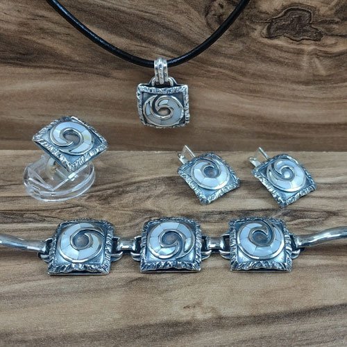 Mother of Pearl and Silver - Pendant, Earrings, Bracelet and Ring