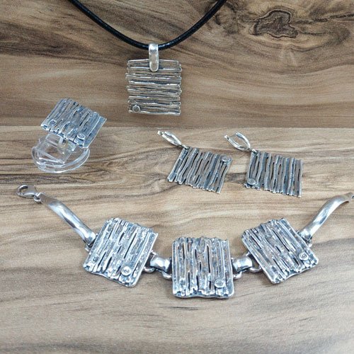 4 Piece Jewelry Set, Sterling Silver - Pendant, Earrings, Bracelet and Ring