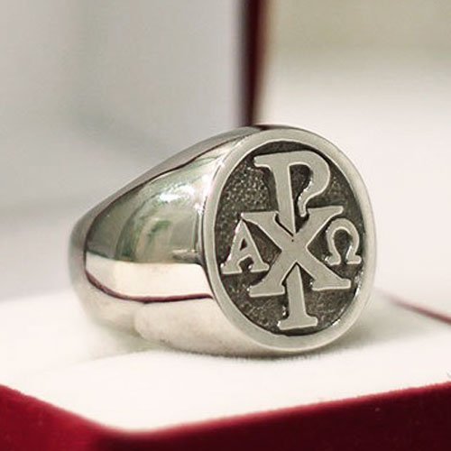 Chi Rho Alpha and Omega Ring Knights Templar Ring Cross of Constantine Ring