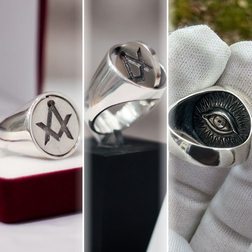Reversible Head Masonic Ring Flip Ring Square and Compass