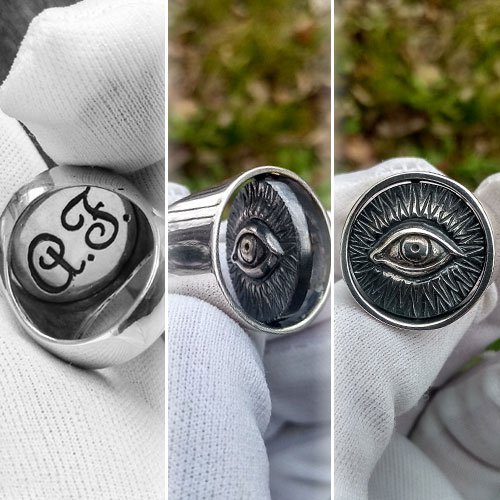 Reversible Head Ring Illuminati Ring Initial and Eye of Providence