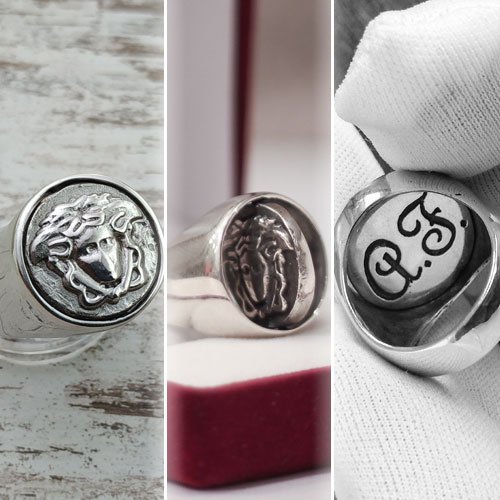 Custom Reversible Ring Family Crest and Initials Ring