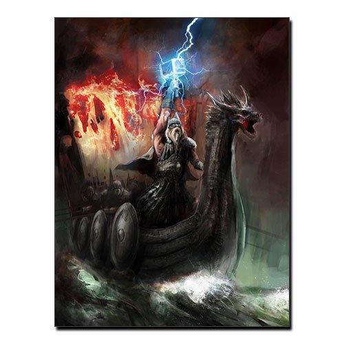 Thor and Mjolnir Canvas Viking Canvas Print Norse God of Thunder