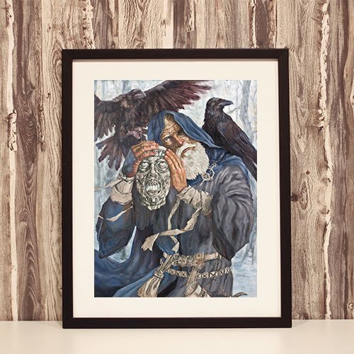 Allfather Odin with Mimir's Head Framed Art Print