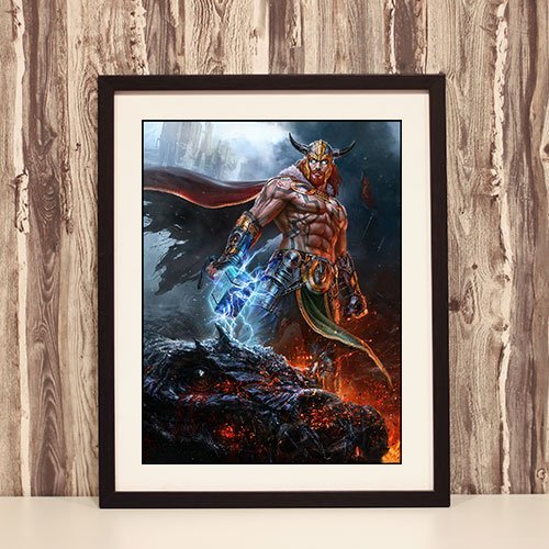 Thor and Mjolnir Framed Art Print Viking Artwork