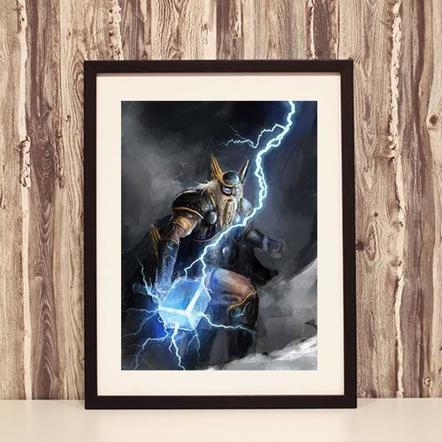 Thor Framed Art Print Viking Norse God of Thunder with Mjolnir