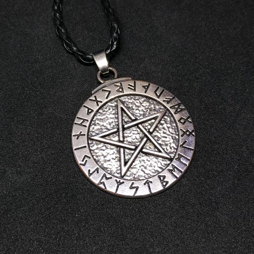 Wiccan Pentacle Amulet Nordic Runes Pendant