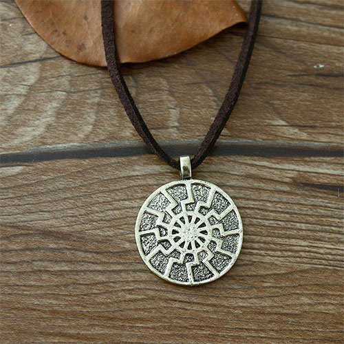 Black Sun Pendant Necklace Slavic Amulet