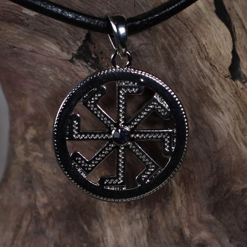 Sun Wheel Kolovrat Norse Viking Pendant With Gemstone