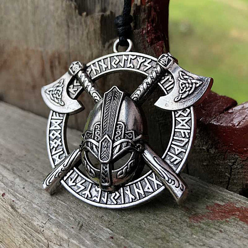 Viking Necklace Futhark Runes Valknut Cross Axes Pandent