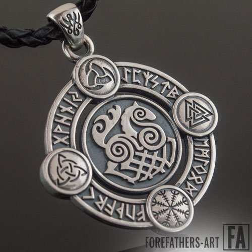 Sleipnir Pendant Viking Necklace With Norse Symbols and Runes