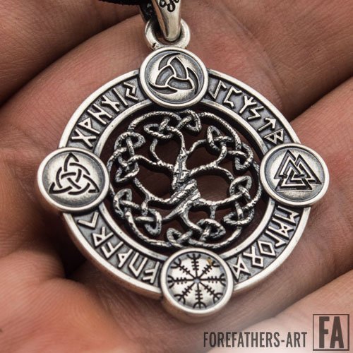 Yggdrasil Pendant Viking Necklace With Norse Symbols and Runes