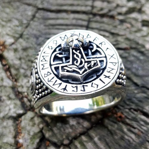 Mjolnir Ring Viking Ring Futhark Runes