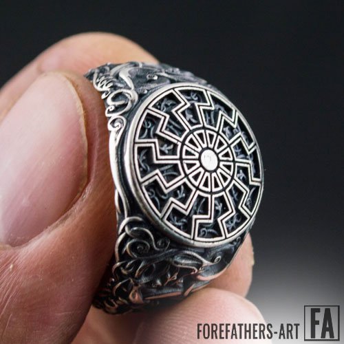 Black Sun Ring Viking Ring Urnes Style Norse Ring