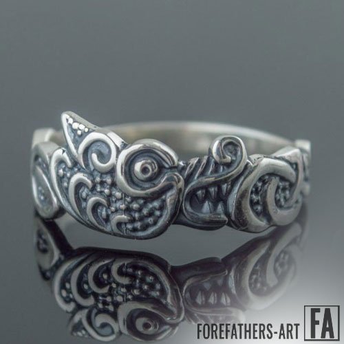 Fenrir Ring Viking Band Ring Norse Knot and Ornaments