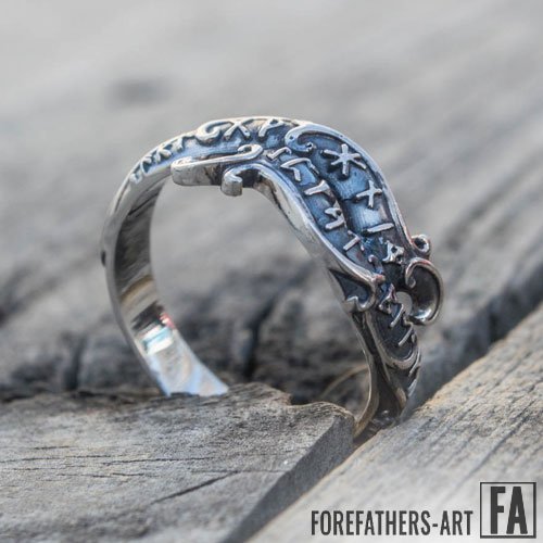 Ouroboros Ring Viking Ring With Futhark Runes