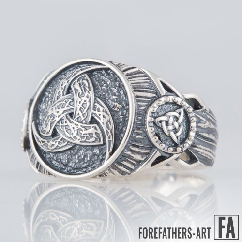 Triple Horn of Odin and Trinity Knot Viking Ring Celtic Norse Ring
