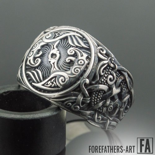 Viking Raven Ring with Mammen Ornament Viking Jewelry