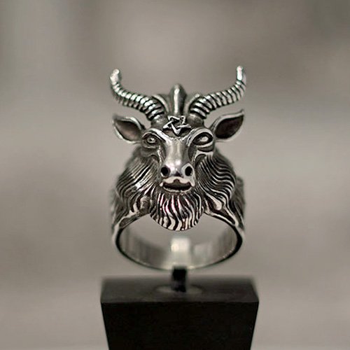 Baphomet Ring Occult Ring Pentagram Satanic Ring Goat Head Horns