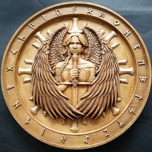 Viking Norse God Wood Carving Valkyrie Woodwork Wall Art Decoration