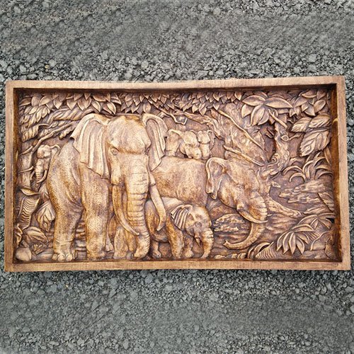 Wood Carving Elephants Wall Art Decoration Wood Plaque
