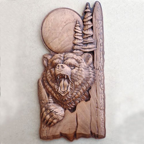 Wood Carving Wild Bear - Wall Art Decoration Wood Plaque