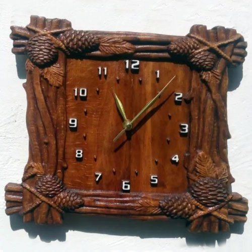 Wooden Wall Clock Wood Carving Wall Clock Fir Cone Vintage