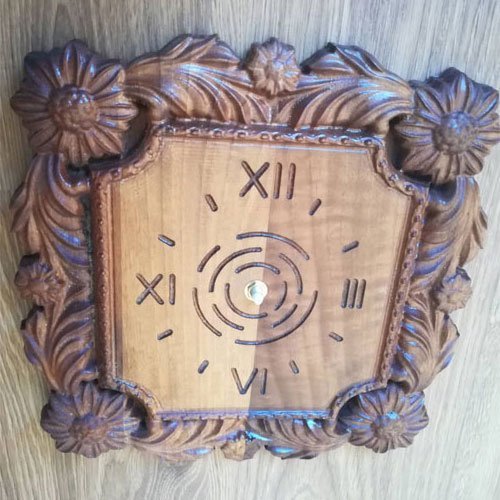 Wooden Wall Clock Wood Carving Wall Clock Flowers type II